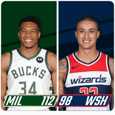 two basketball players from the bucks and wizards are standing next to each other