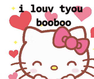 a hello kitty cartoon says i louv tyu booboo