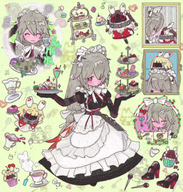 a cartoon drawing of a maid holding a tray of food