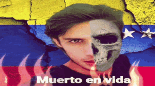 a picture of a man with a skull on his face and the words muerto en vida below him