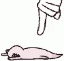 a cartoon of a hand pointing at a baby on its back .