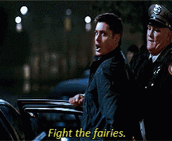 a pixelated image of a police officer holding a man with the words " you fight those fairies " below him