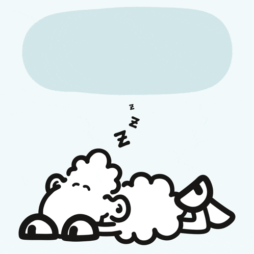 a cartoon of a sheep sleeping under a sonntag sign