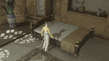 a cartoon character is laying on a bed with the words good night chat below it