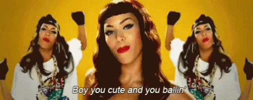 a woman says boy you cute and you ballin ' on a yellow background