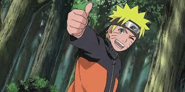 a cartoon character is giving a thumbs up in the woods .