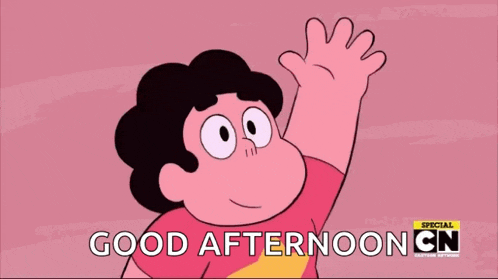a cartoon character with the words good afternoon cn on the bottom