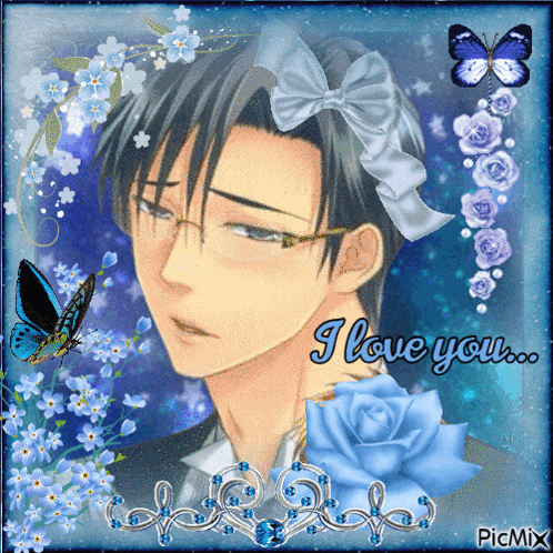 a picture of a man with a bow on his head and the words i love you on the bottom