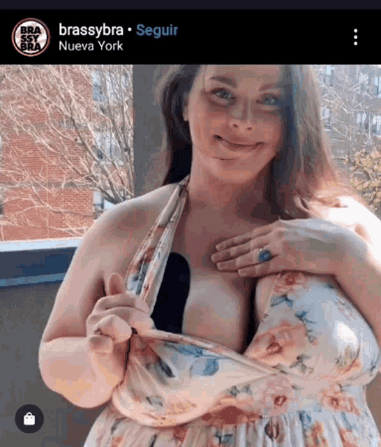 a woman in a floral dress is shown on a brassybra instagram post