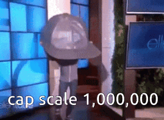 a person wearing a hat that says cap scale 1,000,000 on it