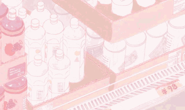 a shelf of pink bottles with a price tag that says $ 19.99