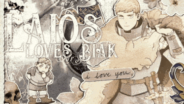 a poster that says ' laios loves blak ' at the top of it