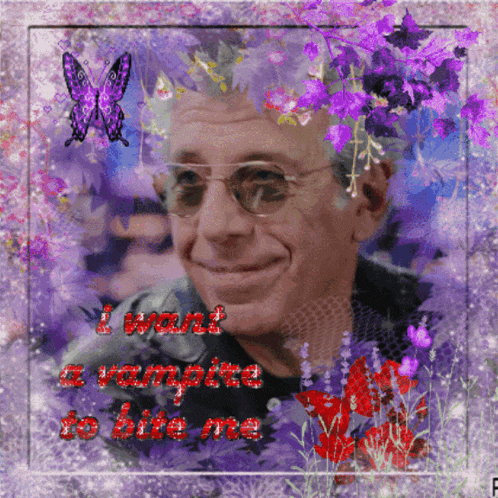 a picture of a man with the words i want a vampire to bite me on it