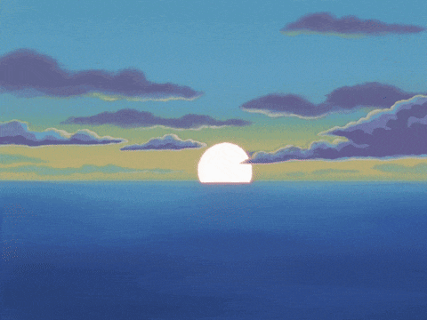 a painting of a sunset over the ocean with clouds