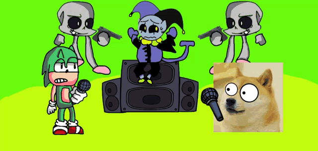 a cartoon of a doge and a cartoon of a skeleton