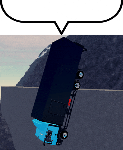 a blue truck is upside down on a cliff