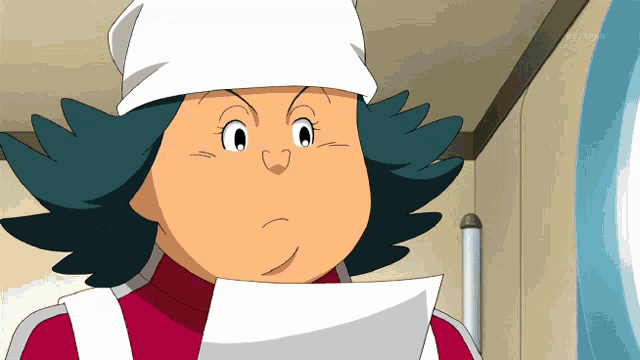 a cartoon character holding a piece of paper in front of his mouth