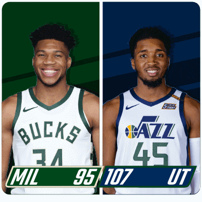 two basketball players from the bucks and jazz are shown