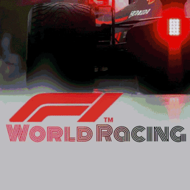a world racing logo with a racing car behind it