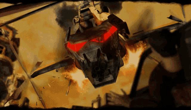 a painting of a helicopter with a red light on the side