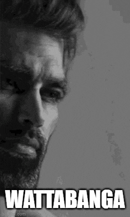 a black and white photo of a man with a beard with the words wattabanga written on it .
