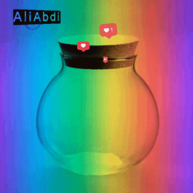 a glass jar with a pink thumbs up icon inside of it