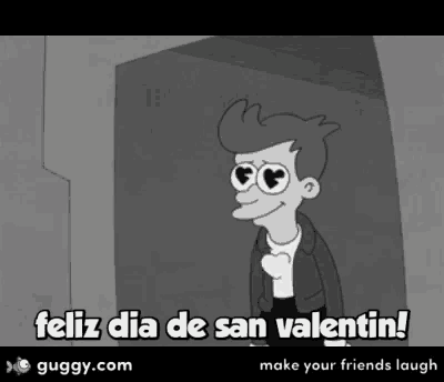 a cartoon character with hearts in his eyes says feliz dia de san valentin make your friends laugh