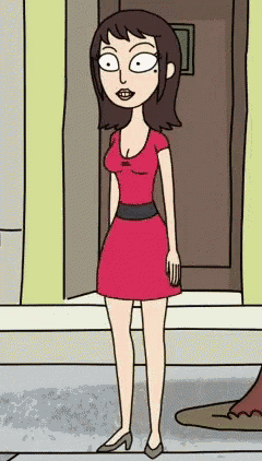 a woman in a red dress and heels is standing in front of a door .