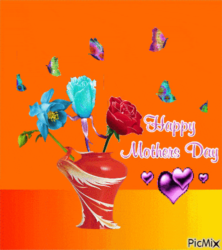a happy mothers day card with a vase of flowers