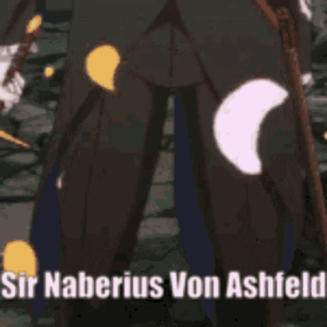 a man in a suit and tie is standing in the desert with the words sir naberius von ashfeld on the bottom .
