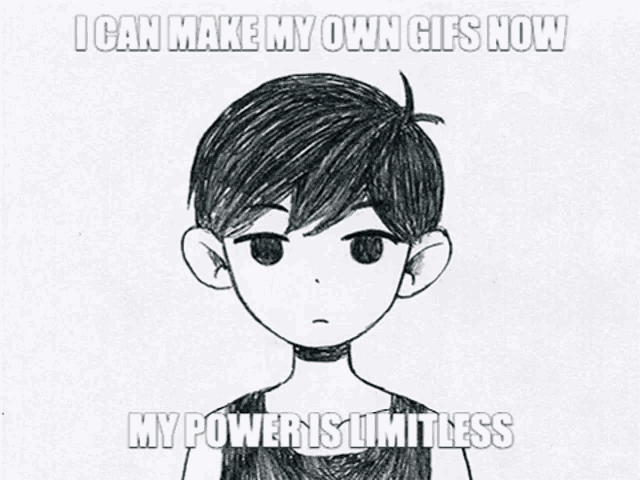a black and white drawing of a boy with the words `` i can make my own gifs now my power is limitless ''