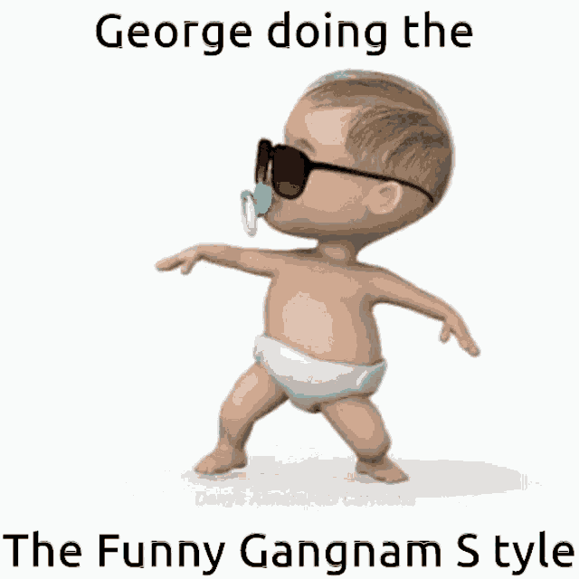 a cartoon baby wearing sunglasses and a pacifier is dancing .
