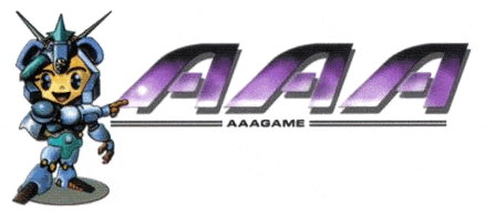 a logo for aaa game with a robot pointing at it