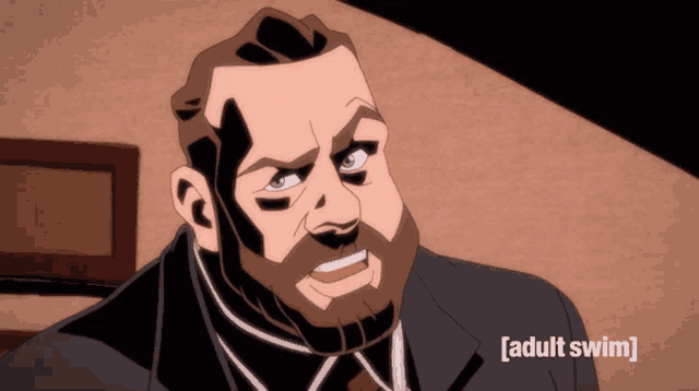 a cartoon of a man with a beard and the words adult swim on the bottom