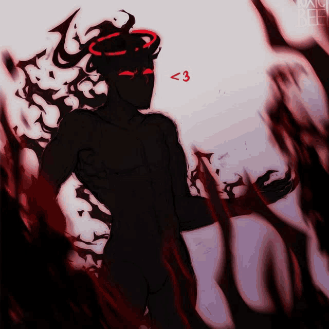 a drawing of a person with a red halo on their head says < 3 on the bottom