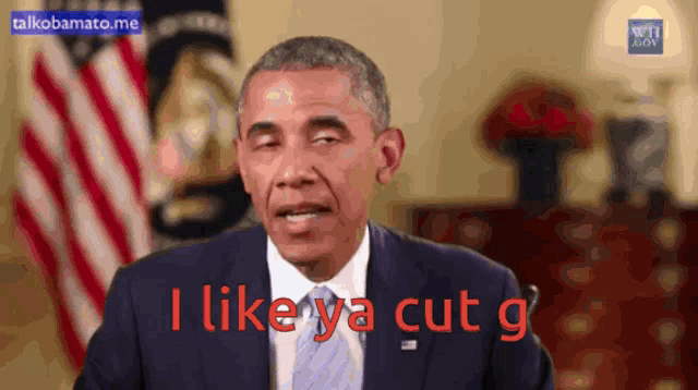 barack obama says i like ya cut g in front of an american flag