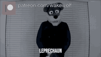 a person in a leprechaun costume is standing in front of a blind
