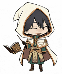 a cartoon character with a hood and a book