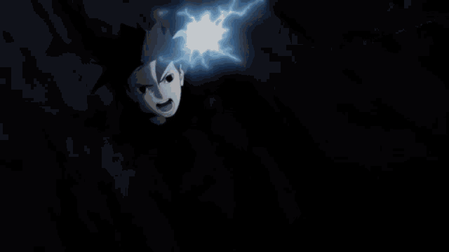 a close up of a person 's face with a lightning bolt coming out of it