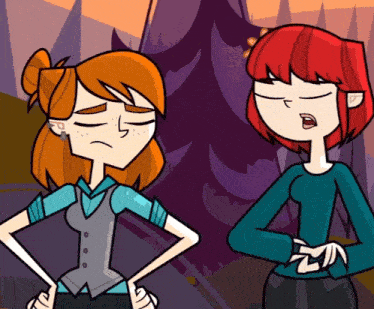 a cartoon of two girls with red hair standing next to each other
