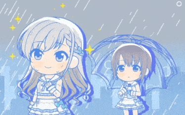 a drawing of a girl holding an umbrella with a blue background