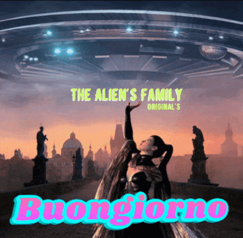 a poster for the alien 's family shows a woman dancing in front of an ufo
