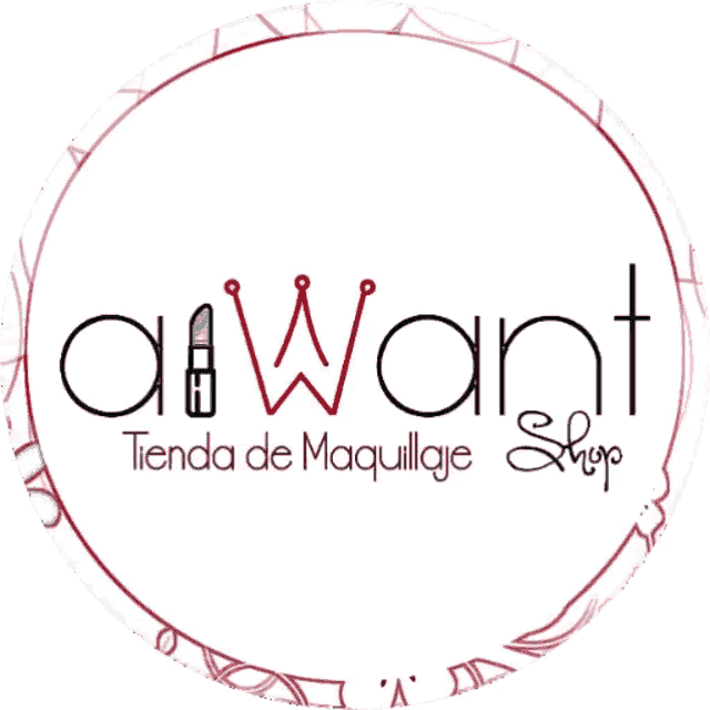 a logo for a want shop with a pink circle around it