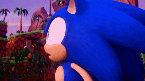 a close up of a blue sonic the hedgehog in a video game