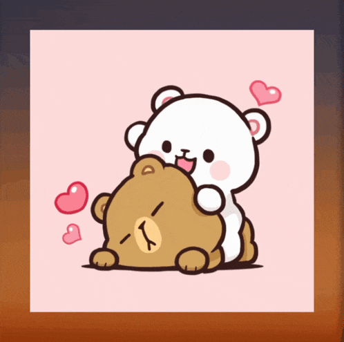 a cartoon of two teddy bears hugging each other with hearts around them