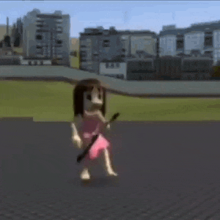 a cartoon girl in a pink dress is running in a city