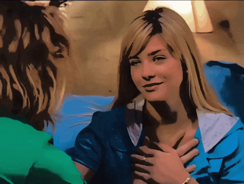 a painting of two women talking to each other