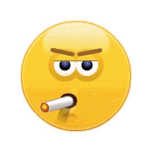 a yellow smiley face is smoking a cigarette in its mouth .