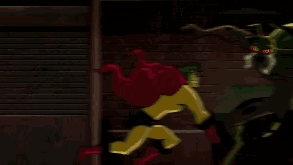 a cartoon of a monster standing next to a brick wall
