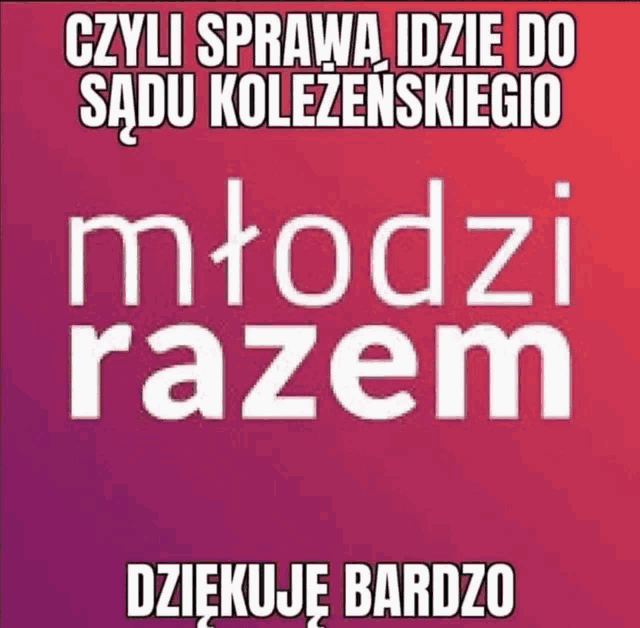 a purple and white sign that says ' młodzi razem ' on it
